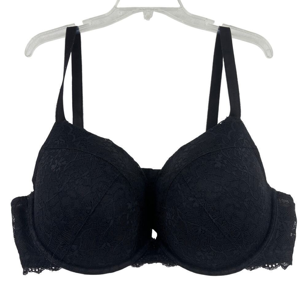 Torrid Plunge Push Up Bra Size 46D‎ Black Underwire Lace Overlay Comfort